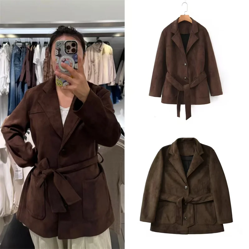 

Women's Coat 2025 New Winter Style Solid Color Long Sleeve Belted Simple Trench Coat Casual Fashion