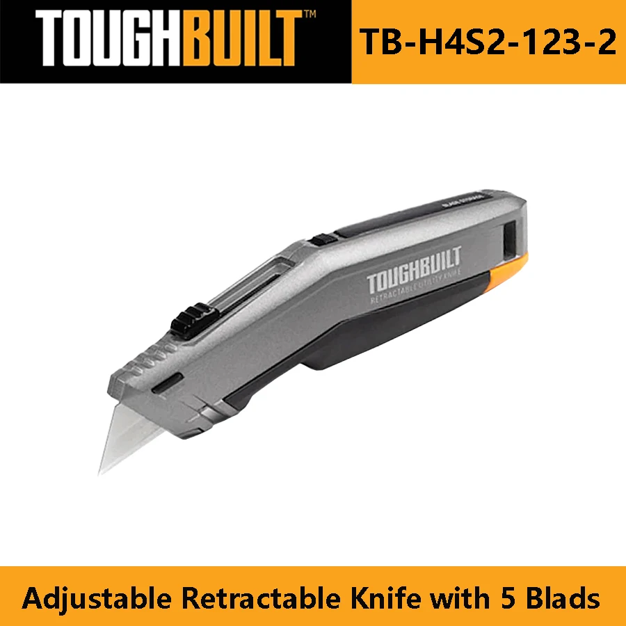 TOUGHBUILT-TB-H4S2-123-2 Faca Retrátil Ajustável, Aço Pesado, Ferramenta De Corte De Papel De Parede Grosso, Ferramenta De Mão De 5 Lâminas