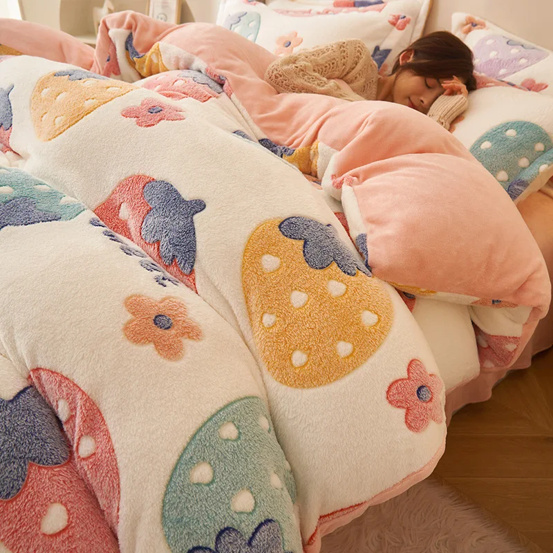 

Cartoon Jacquard Snowflake Velvet Duvet Cover Cute Pattern Soft Fluffy Quilt Cover for Adult Kids Warm Bedding for Autumn Winter