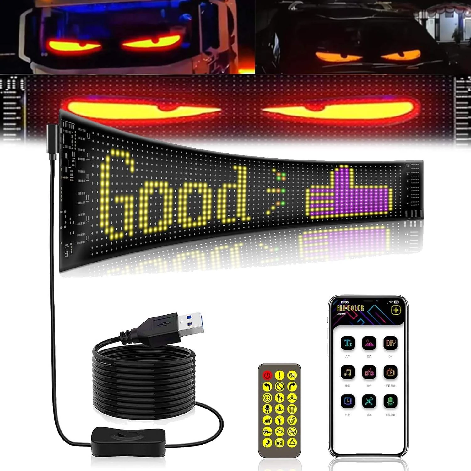 5V Programmable RGB LED Matrix Pixel Panel Flexible Advertising RGB Scroll Message Board for Car Rear Window New Accessory
