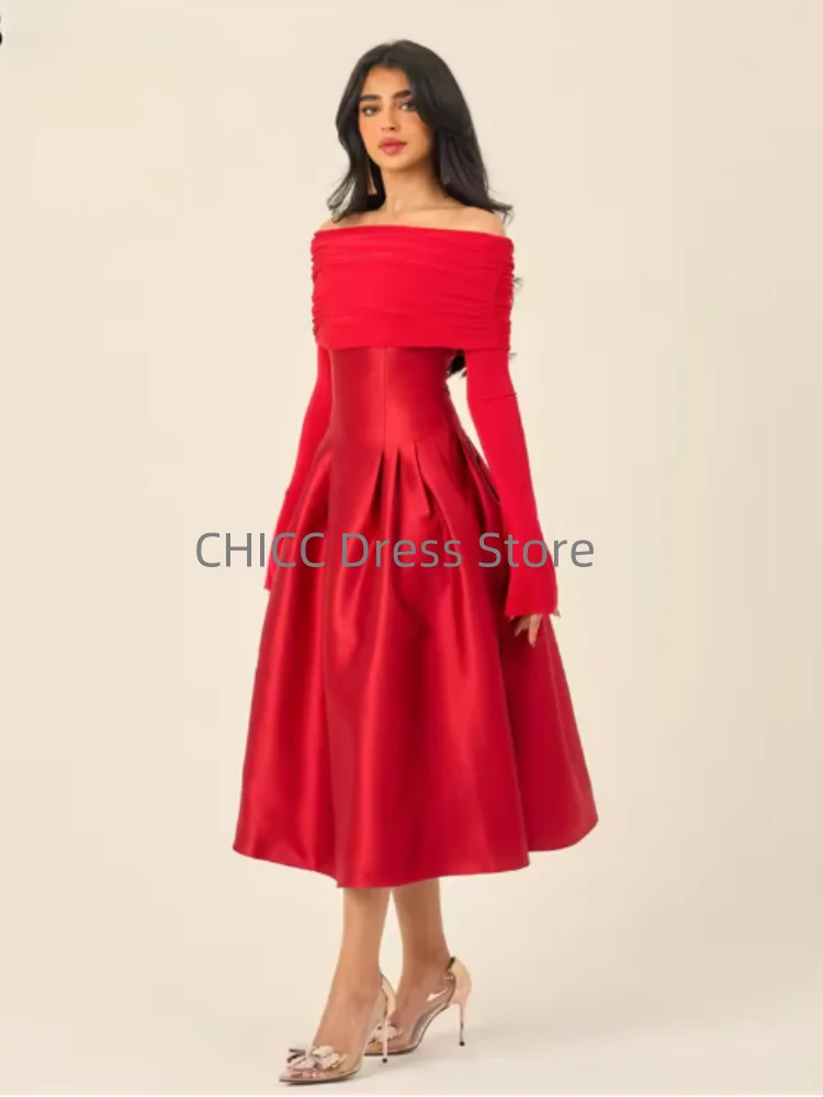 Vestidos de noche árabes de manga larga con hombros descubiertos, vestido de fiesta de invitados de boda, vestido de fiesta Formal, vestido personalizado