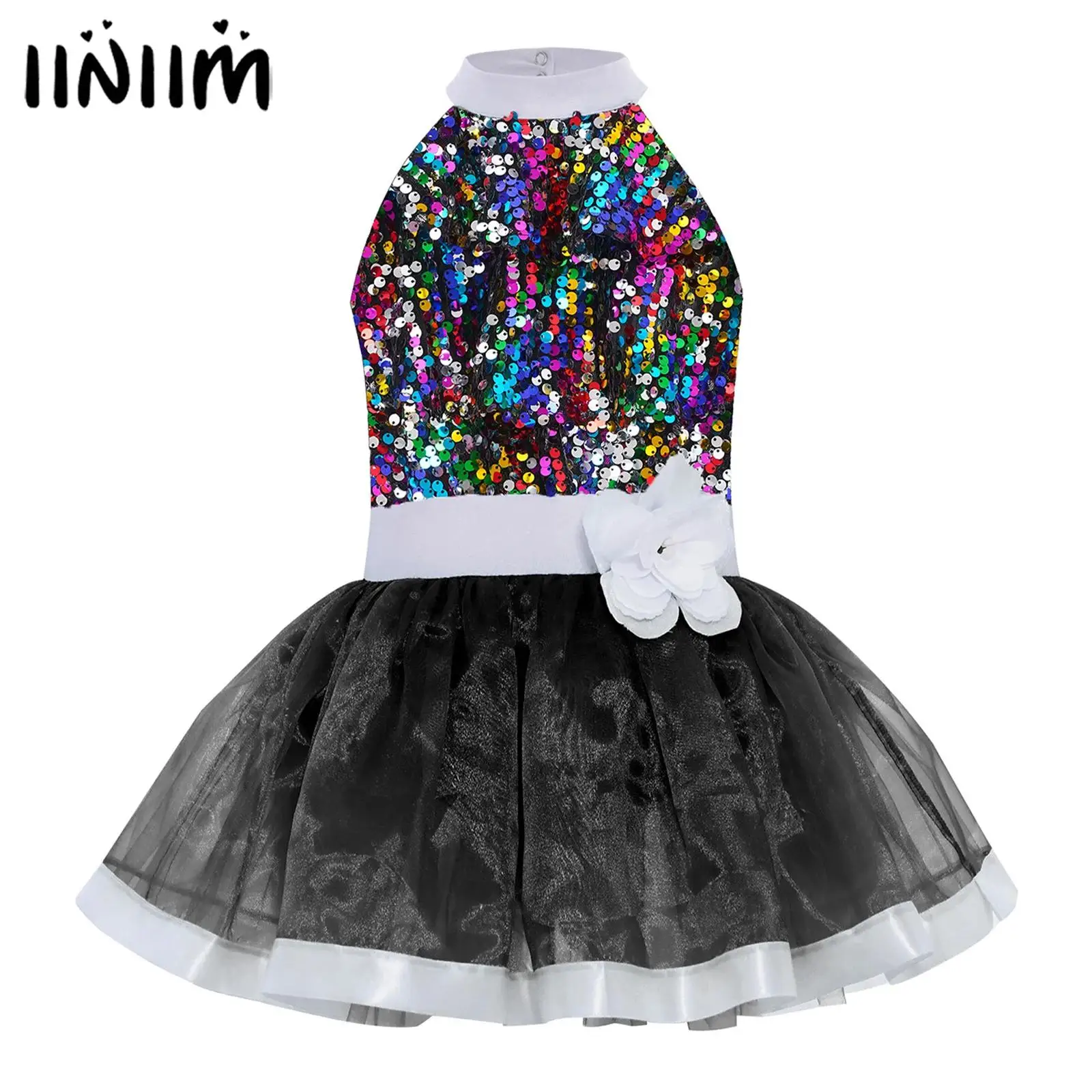 

Kids Girls Shiny Sequins Gymnastics Leotards Figure Skating Ballet Tutu Dress Layered Tulle Ballerina Dance Dresses Costume
