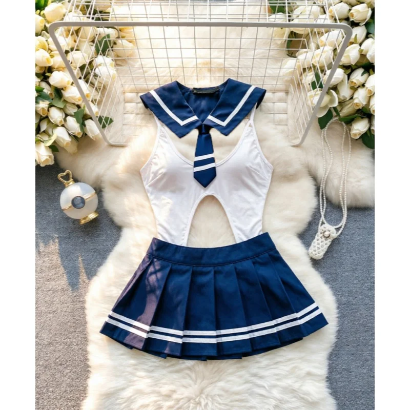 Women Sexy Girl Costumes Cosplay Babydoll Sexy Lingerie Suspender Plaid Skirt Set Student Uniform Party Club Outfits