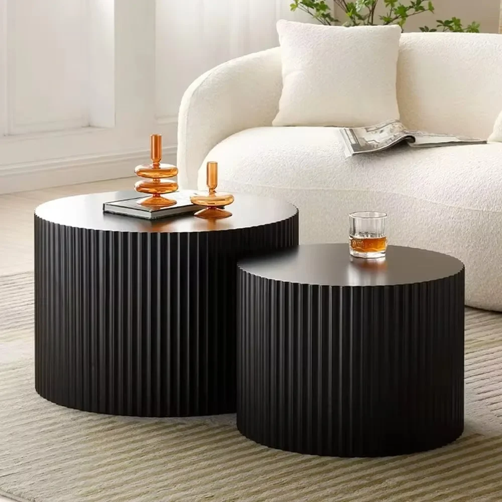 Round Coffee Table Sets, Nesting Coffee Tables for Living Room, Modern Wooden Side Tables Accent End Table for Home, Café Tables