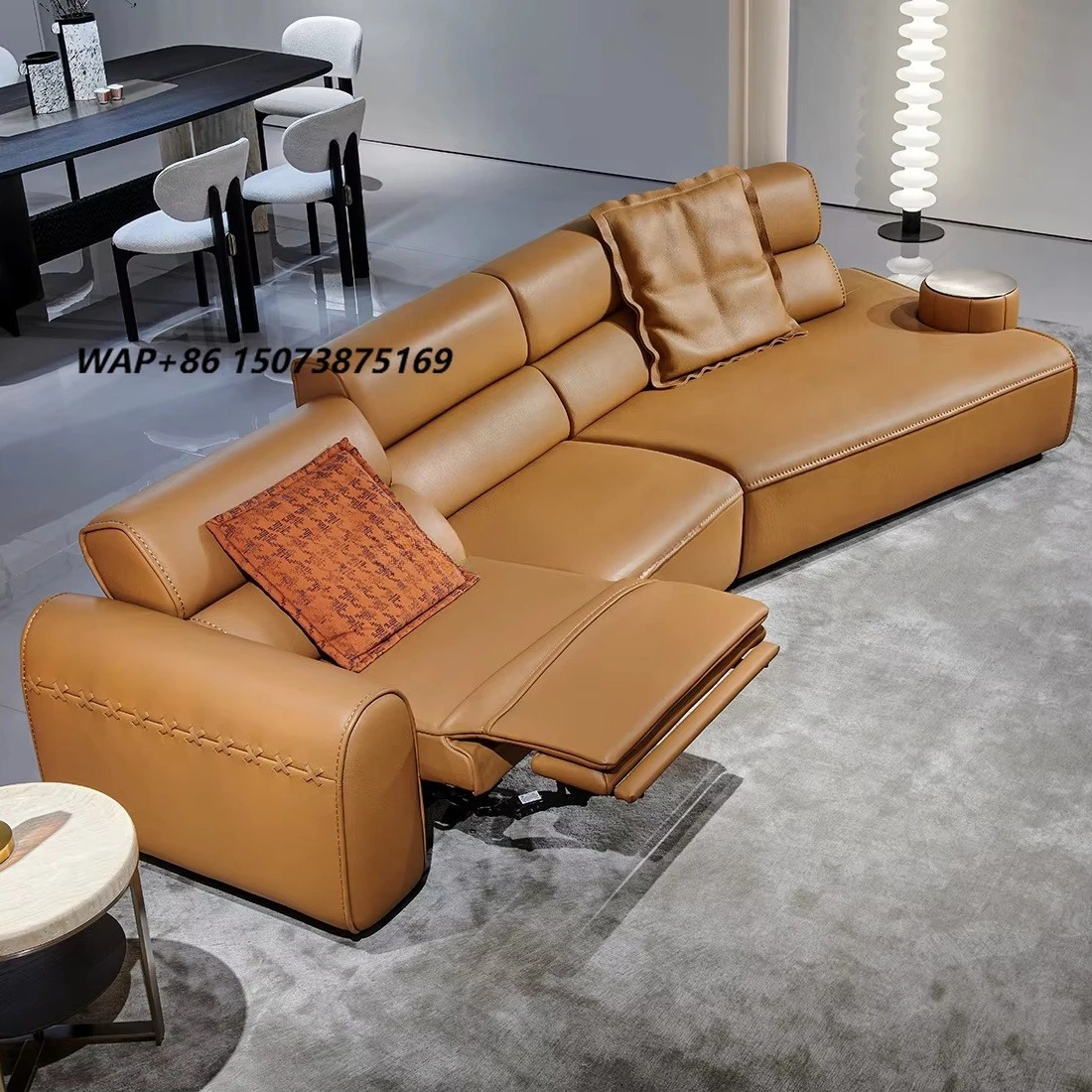 Dual-purpose Self-retractable Suitable for Modern Living Room, Modern Minimalist Electric Multifunctional Leather Sofa Bed Set