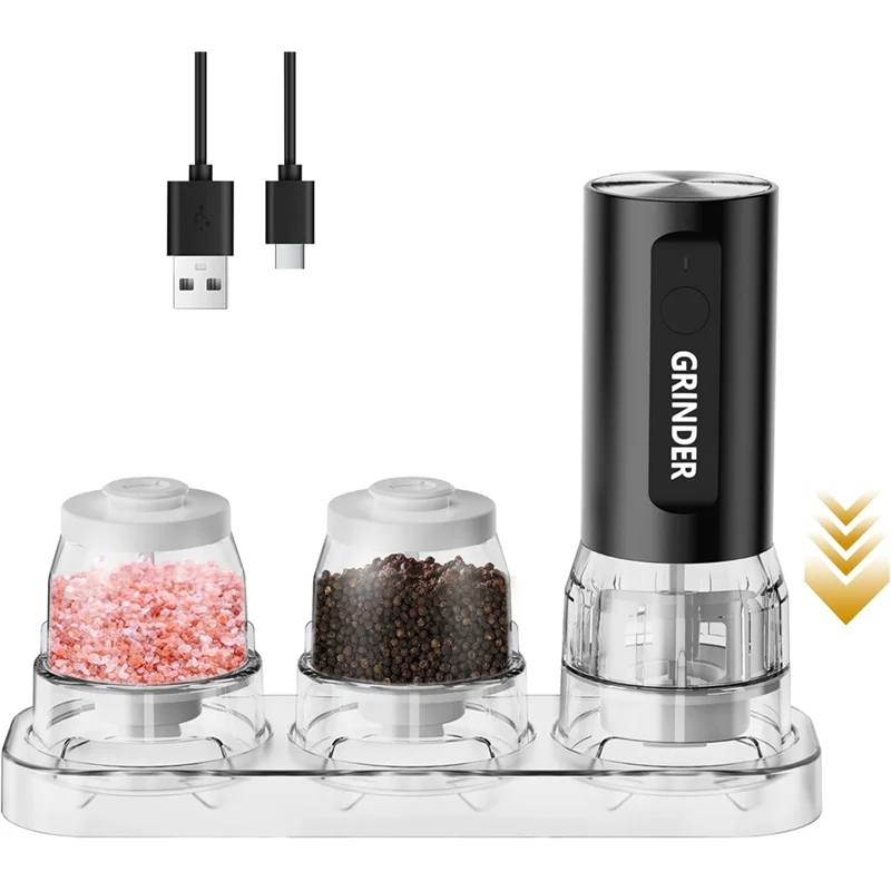 

ABGE-Newhome Gift-2X100ml Salt And Pepper Grinder Set, Rechargeable Automatic Spice Jars,60-Day Battery, 5 Grind Settings