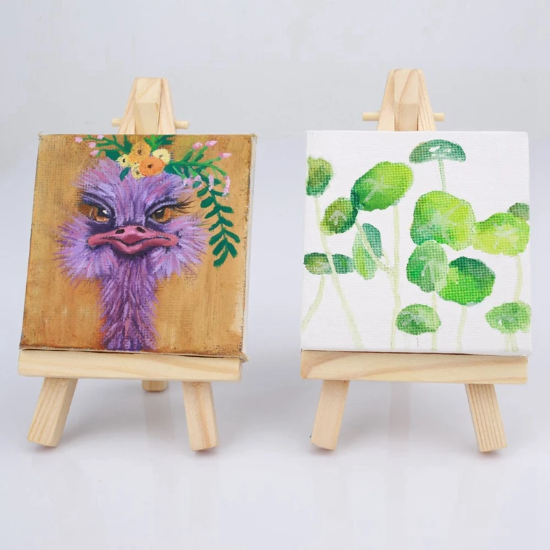 B87B-10 Sets Mini Display Easel With Canvas 8X8cm Wedding Table Numbers Painting Hobby Painting Craft Diy Drawing Small Table Ea