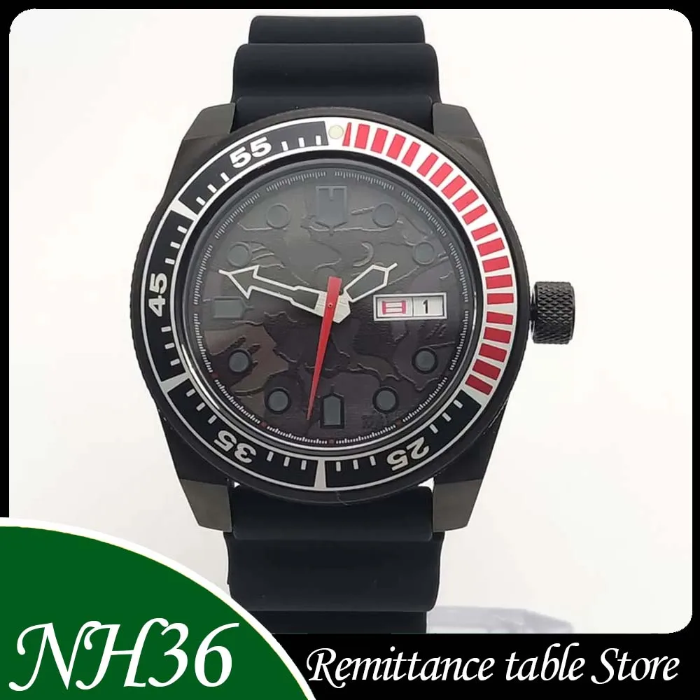 NH36 Men's Automatic Mechanical Watch, Unidirectional Rotating Bezel, Sapphire Crystal, Stainless Steel Case, Rubber Strap