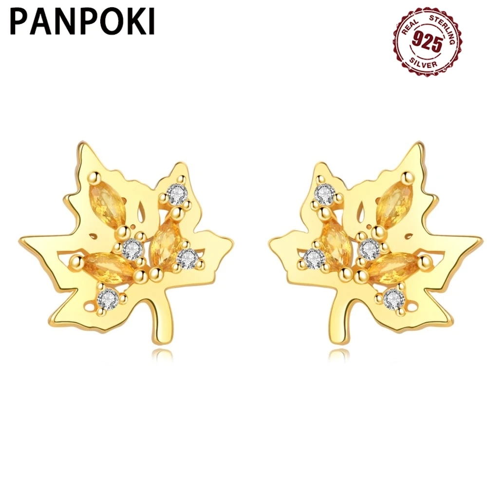 

925 Sterling Silver Golden Hollowed Maple Leaf Stud Earrings For Women Temperament Earring Wedding Jewelry Fine Birthday Gifts