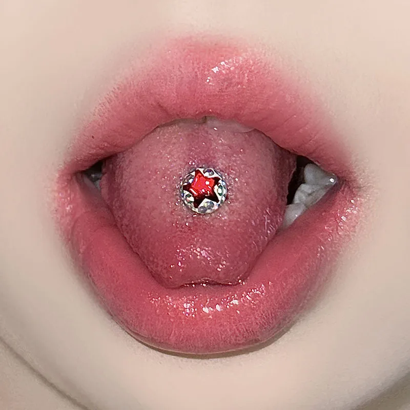 1Pc Trendy Sweet Cool Style Stainless Steel 1.6mm Sparkling Bead Sequin Star Tongue Stud for Cool Girls Body Piercing Gift