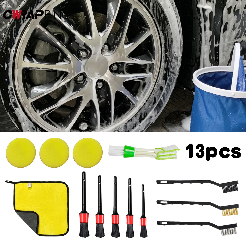 

13Pcs Car Wash Detailing Towel Brush Kit Air Vents Cleaning Brushes Wash Sponge Interior Cars Cleaning Cloth for Car Accessories