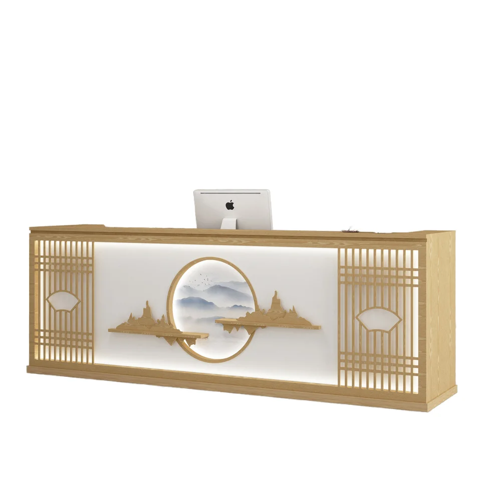 

Modern Style Commercial Dining Reception Desk Retro Chinese Wood Bar Restaurant Front Desk Wine Cabinet Hot Pot BBQ Features