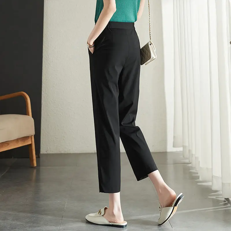 Loose Elastic Waist Simplicity Straight Solid Pockets Comfortable Pants Casual Office Lady Spring Summer Thin Women's Clothing