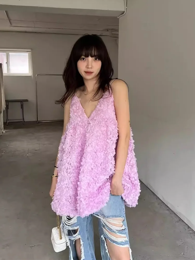 Vestido de Alça com Flores 3D de Alta Qualidade Liangliang, Novo Vestido de Verão Vintage Faionável com Camadas e Saia Curta