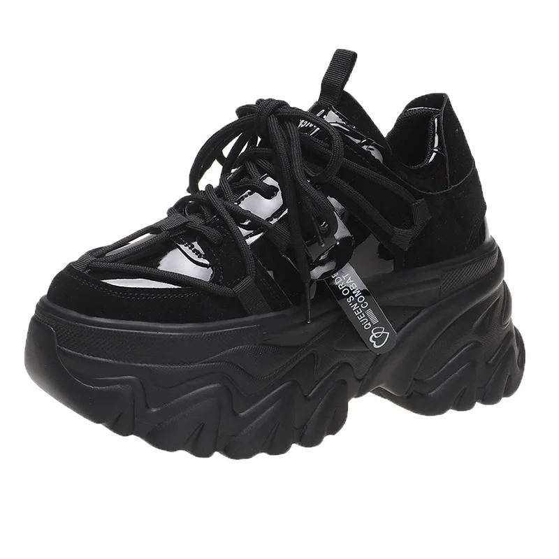 Autumn Breathable Thick Bottom Casual Shoes New 2023 Women\'s Chunky Leather Sneakers High Platform Ulzzang Sports Dad Shoes