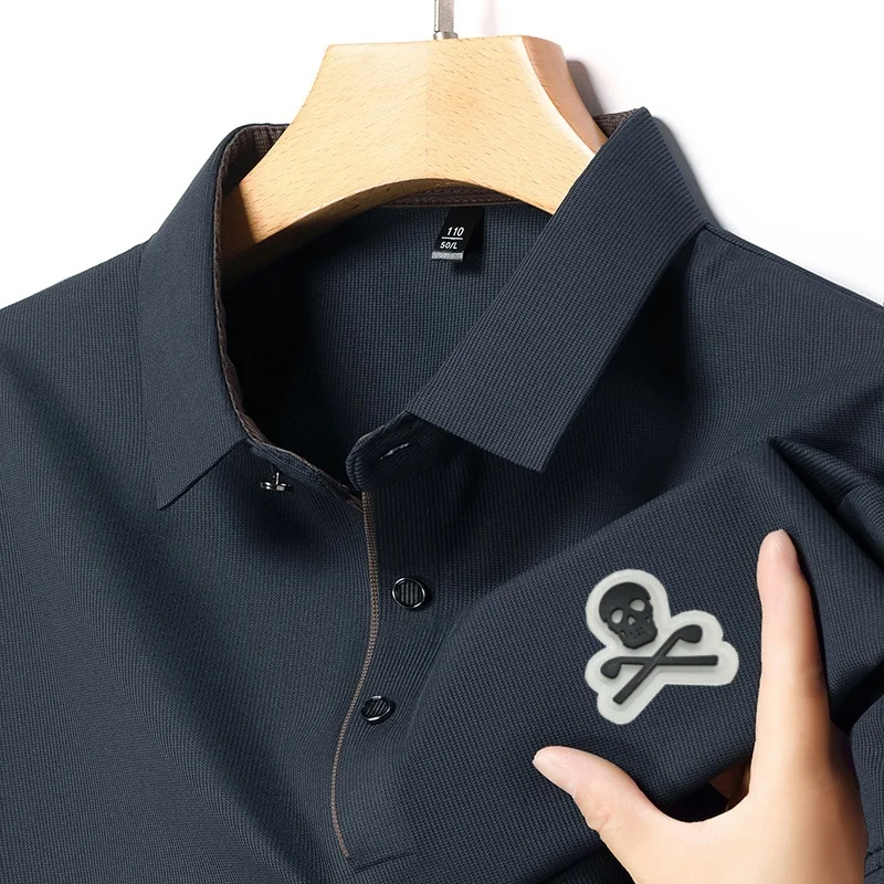Camiseta Polo de Manga Corta para Hombre, Verano 2026, Secado Rápido, Ventilada, con Logotipo de Calavera, Estilo Casual y Elegante