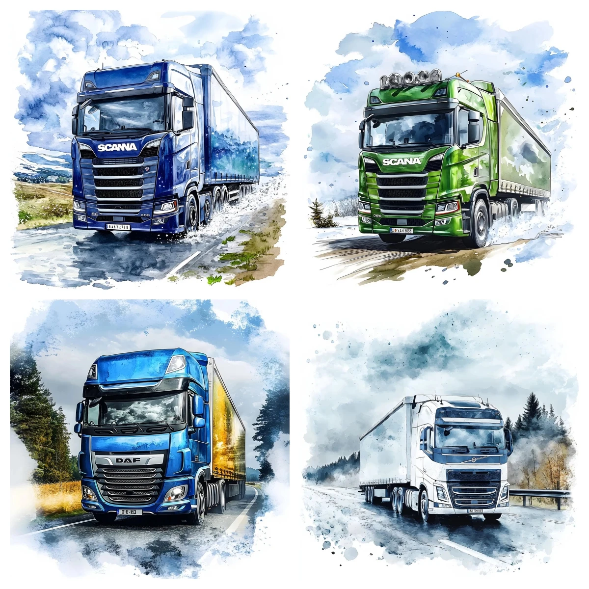 DIY Diamond Painting Watercolor European Truck with Mega Trailer Diamond Embroidered Mosaic Freight Transport Lorry Photos
