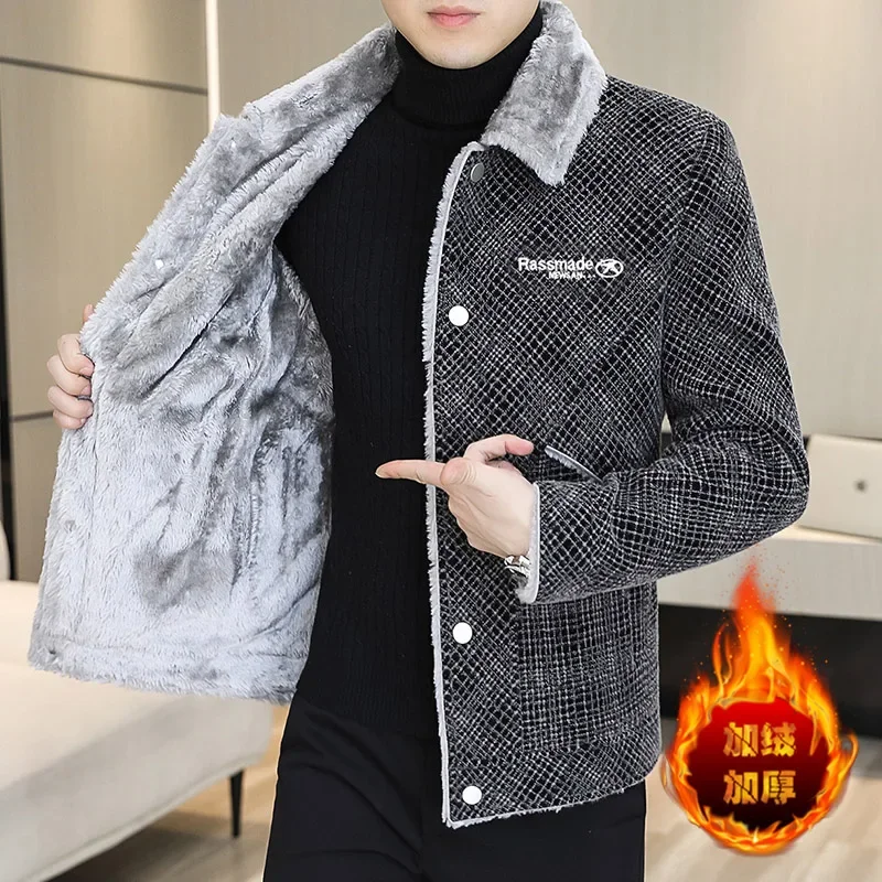 

2023 Autumn Winter Men's Woolen Jacket Plush Thickened Warm Wool Blends Coat Casual Business Streetwear Overcoat Windbreaker