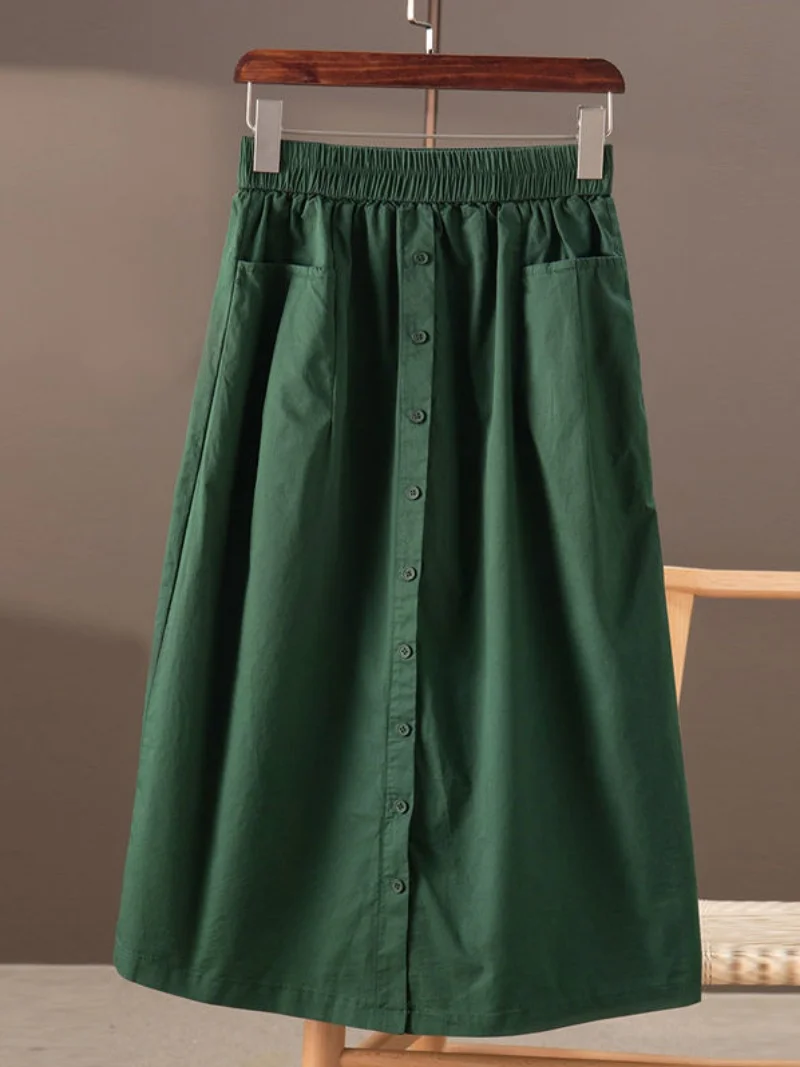 

Юбка А-силуэта с высокой талией, однотонная, на резинке, в японском стиле, модная длинная юбка для женщин, для повседневной носки, с английским узором