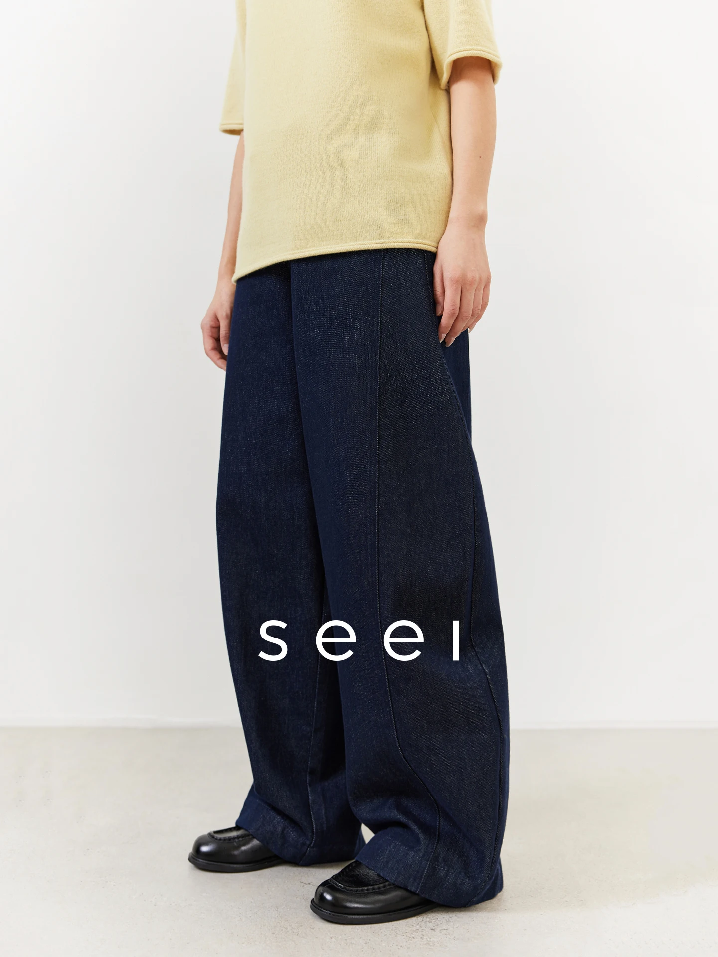 

Женские джинсы Seei с высокой талией из хлопка, зимние, с широкими штанинами, в стиле ретро, с дизайном «перевернутый V»