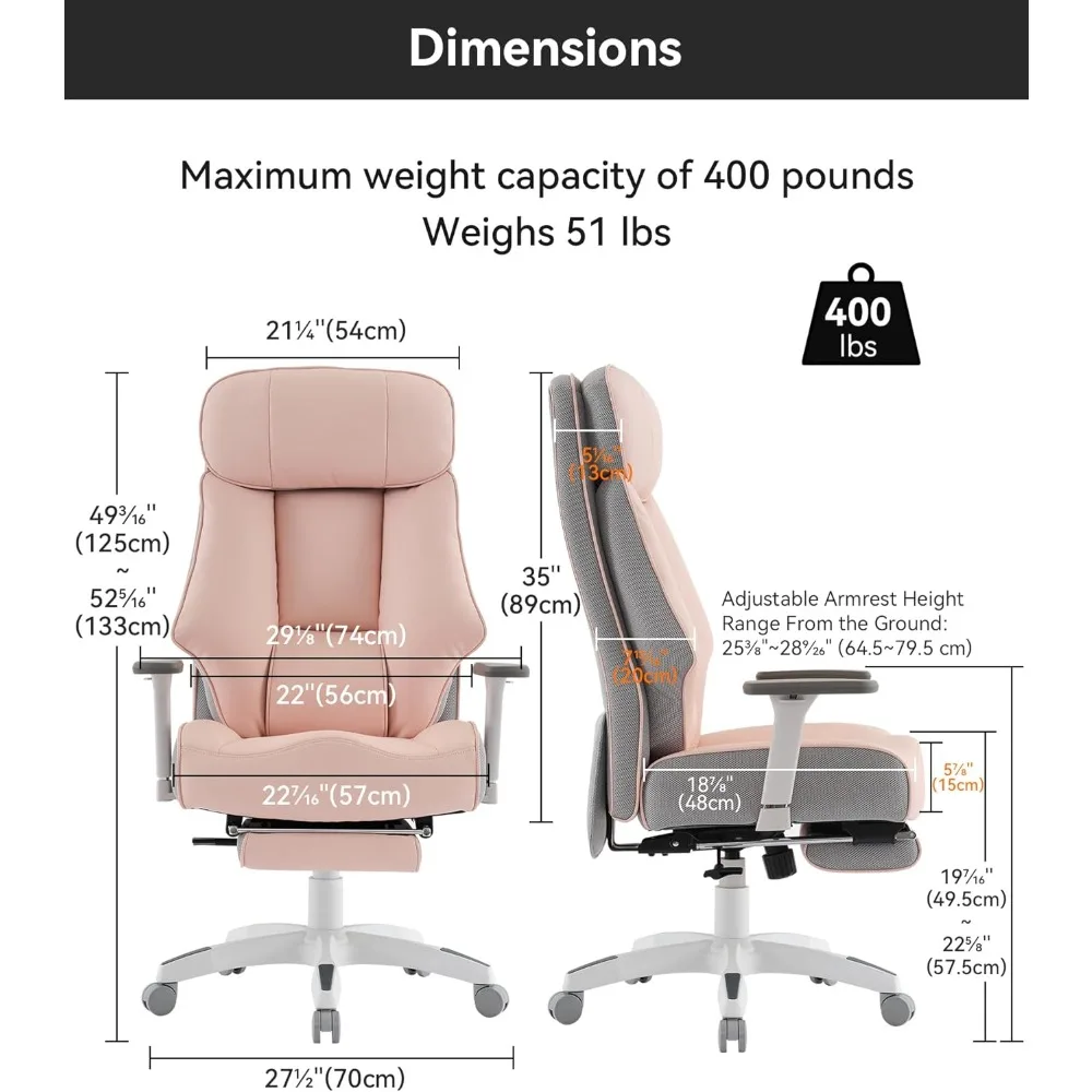 Big and Tall Office Chair 400lbs, Executive Office Chair with Foot Rest, High Back Office Chair with Back Support, Oversized Off