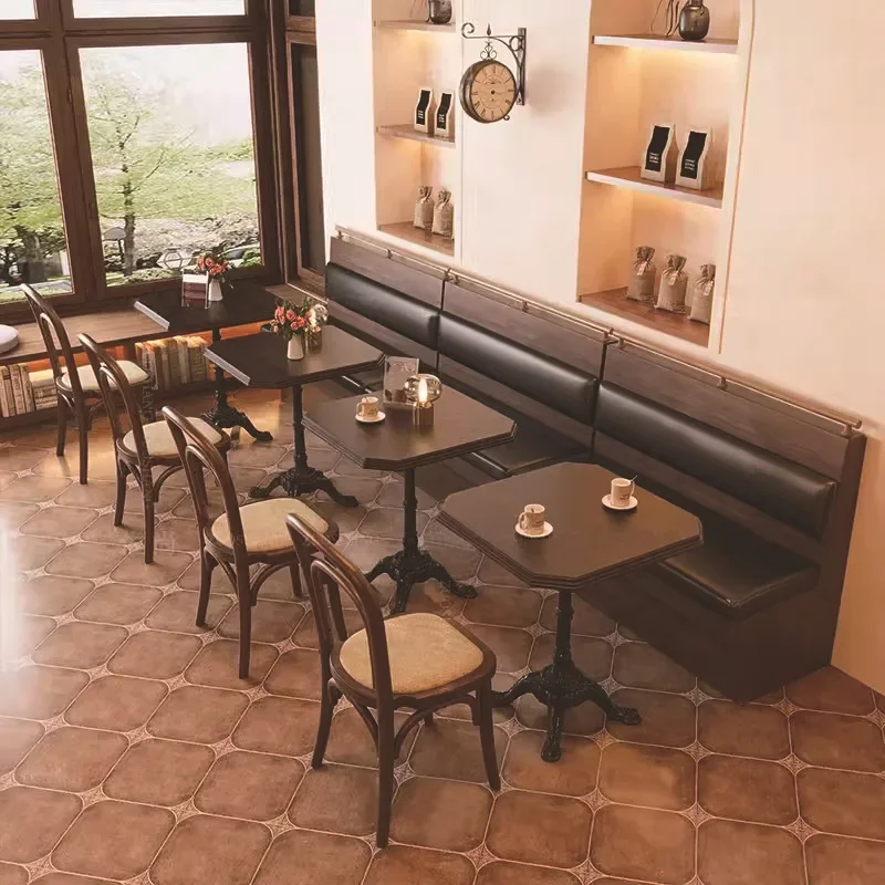 Retro coffee shop Qingba pub complete set of dining tables and chairs, solid wood tables and chairs straight  Minimum order of 9