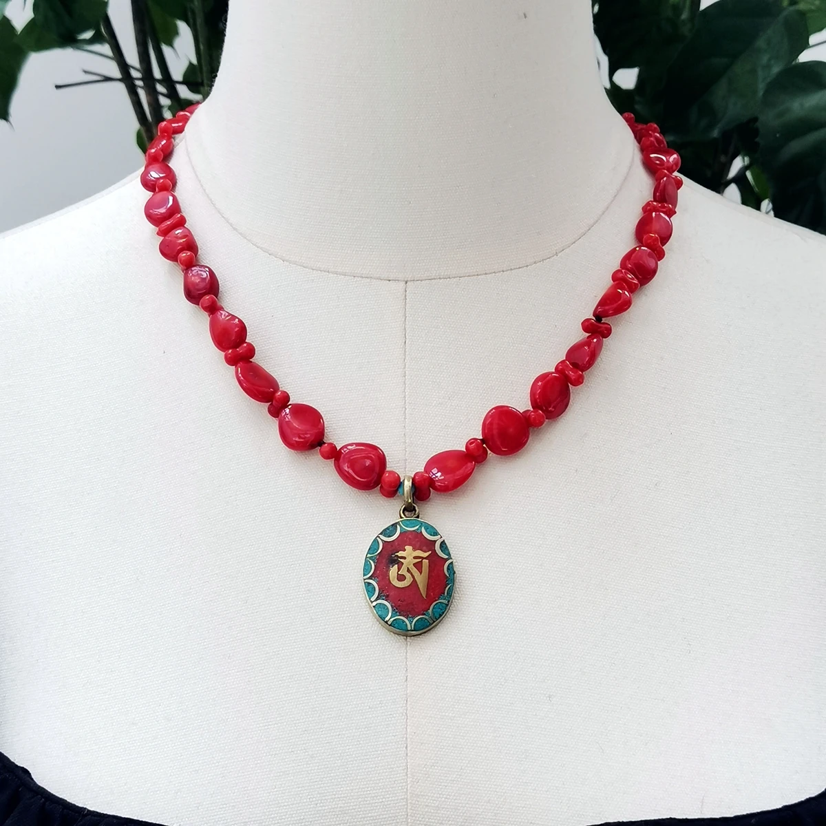 Lii Ji Red Choker Pendant Necklace 52cm Coral Turquoise Women Necklace Stock Sale Jewelry