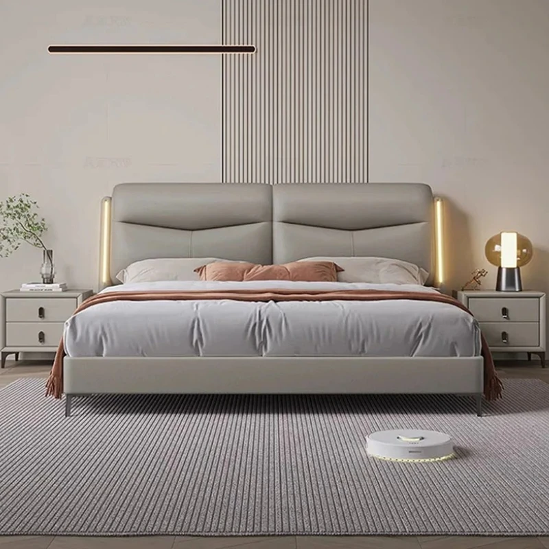 Simple European Double Bed Headboard Designer Modern Floor Double Bed Modern King Size Cama Matrimonial Bedroom Furniture
