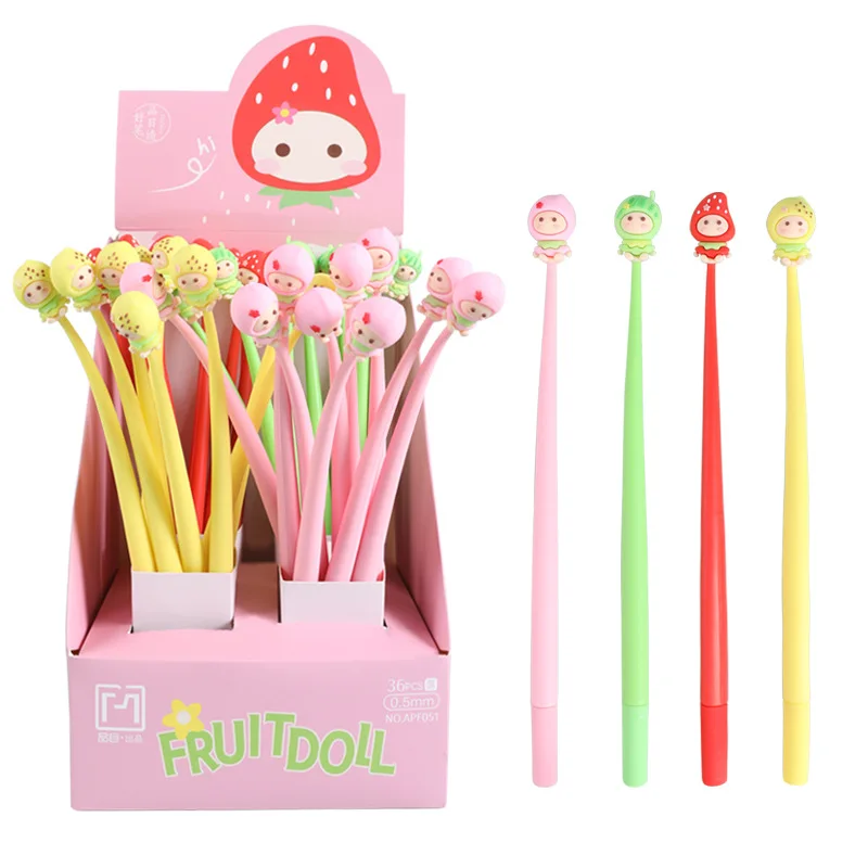 48PCS Creative Cute High-value Silicone Doll Cartoon Neutral Pen Fountain Pen Primary And Secondary School Student Stationery Ma
