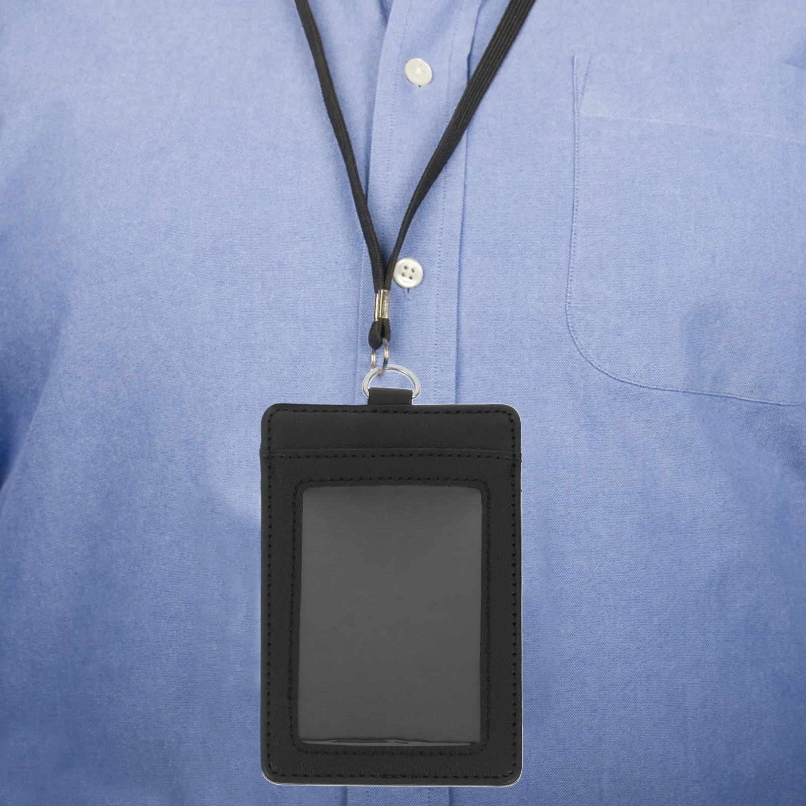 

2pcs Chest Card Badge Holder Pu Id Protector Sleeve Vertical Name Tag Cover For Office Workers Students Nurses