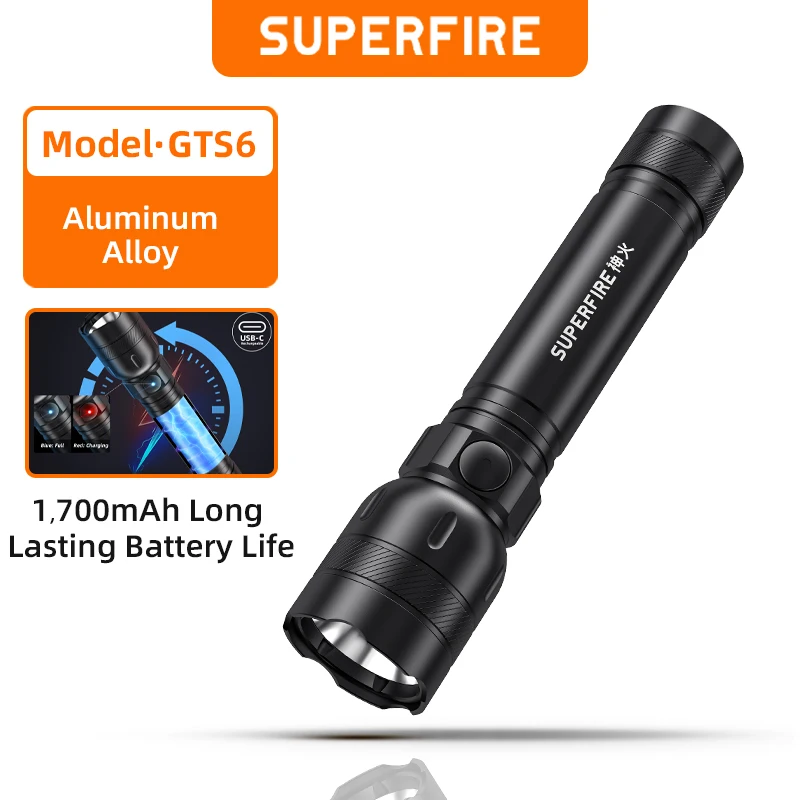 SUPERFIRE GTS6 LED Flashlight Portable Powerful Bright Flashlights Camping Lamp for Outdoor Hiking Self Defense Torch Lantern