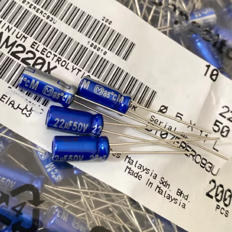 5 uds 22UF 50V condensador de sonido de fiebre 50V 22UF 5X11 AM Flash bata azul
