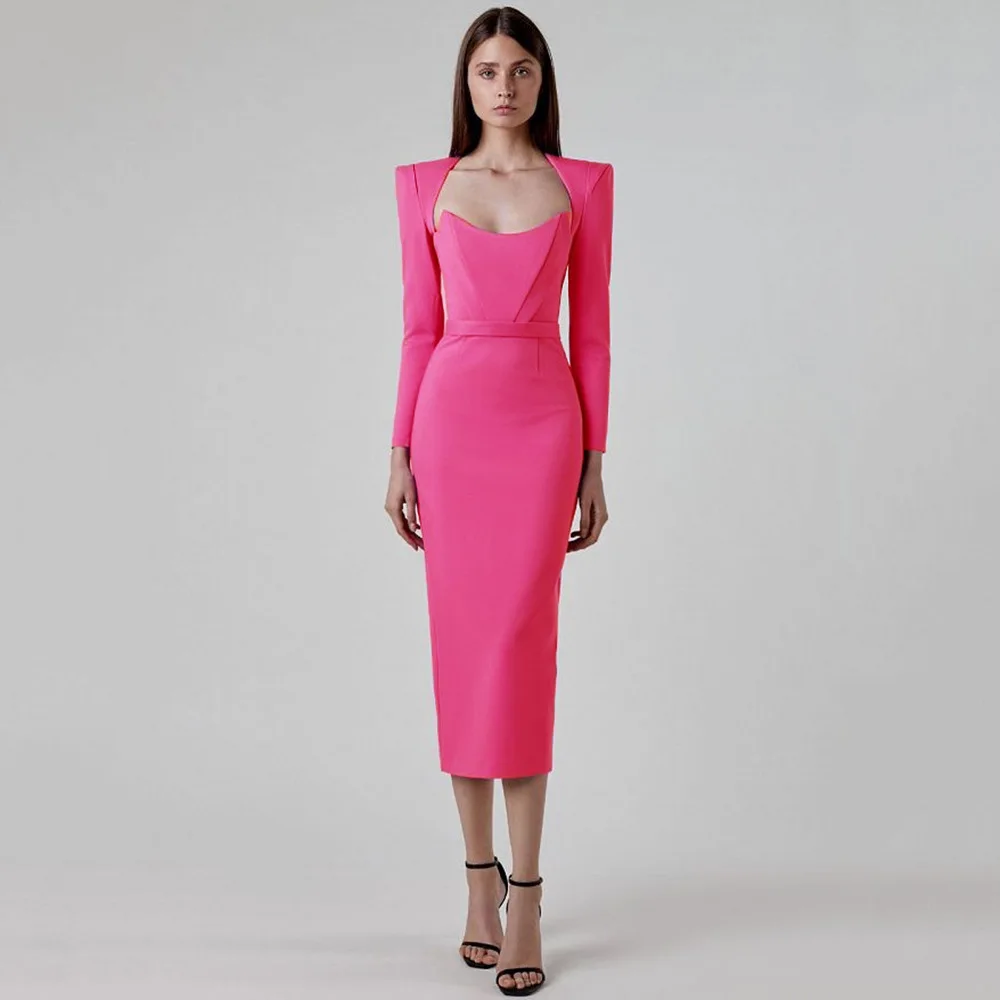 New Sexy Long Sleeve Bandage Dress Midi Bodycon Vestidos De Fiesta Elegantes Para Boda Largo Evening Party Women Prom Dresses