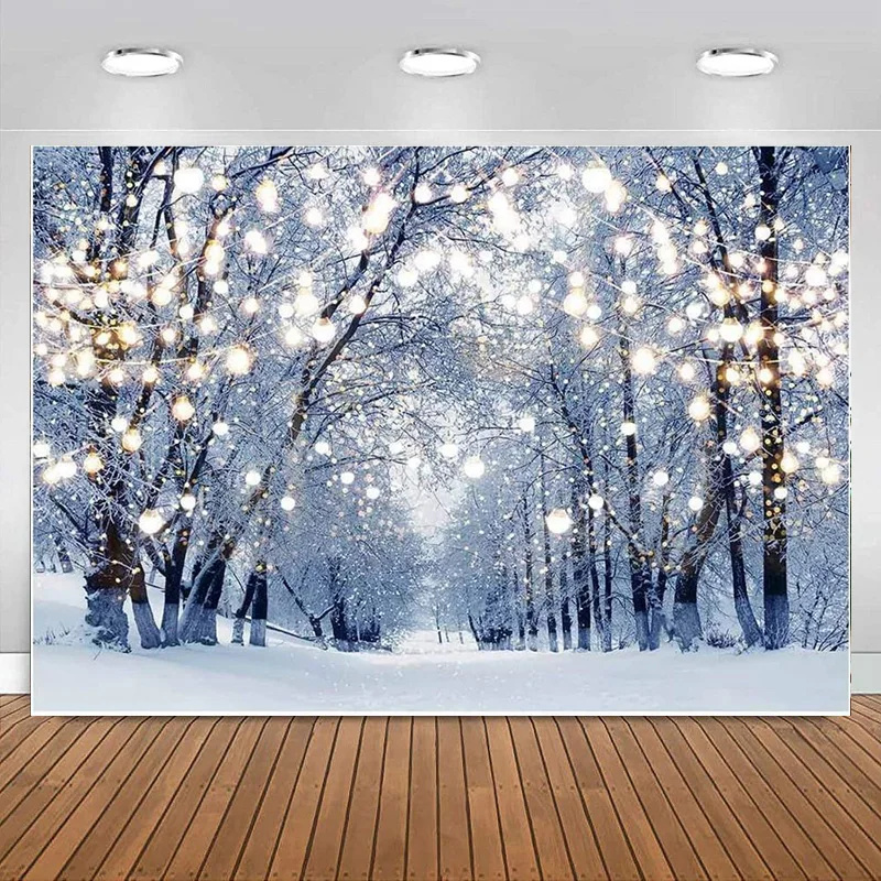 

Winter Backdrop Wonderland Snowflake Photography Background White Snow Forest Christmas Party Banner Decoration Tree Landscape