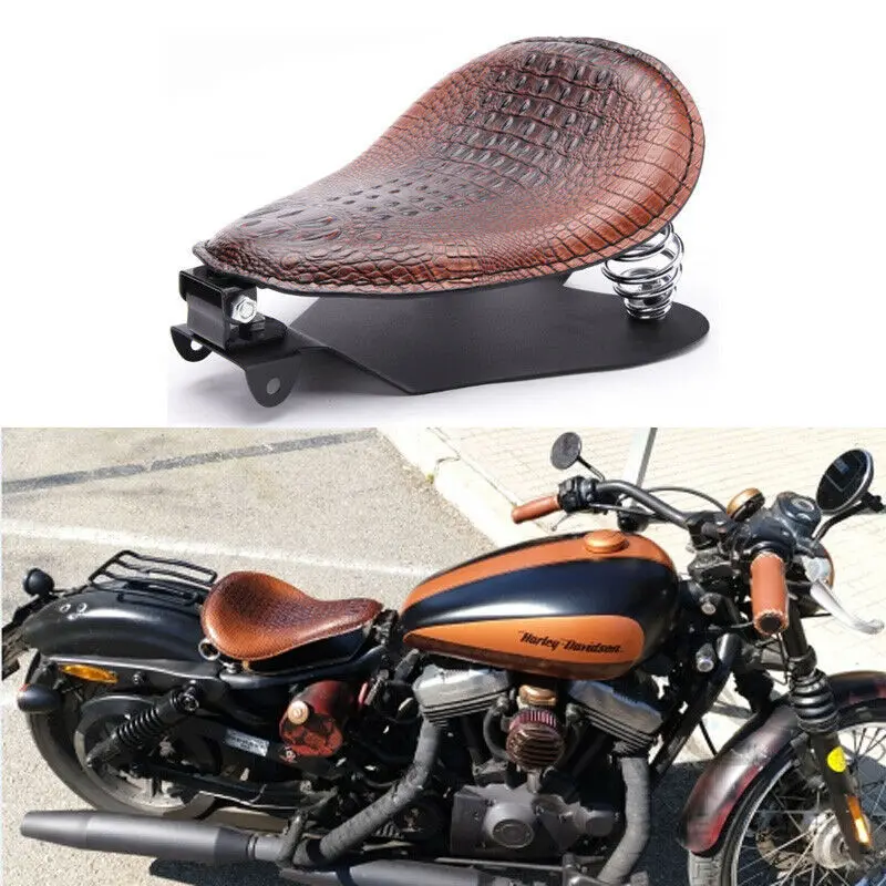 

Motorcycle Retro Alligator Pattern Solo Seat For Harley Chopper Bobber Leather Saddle Seat Honda Yamaha Xs650 Brown/Black