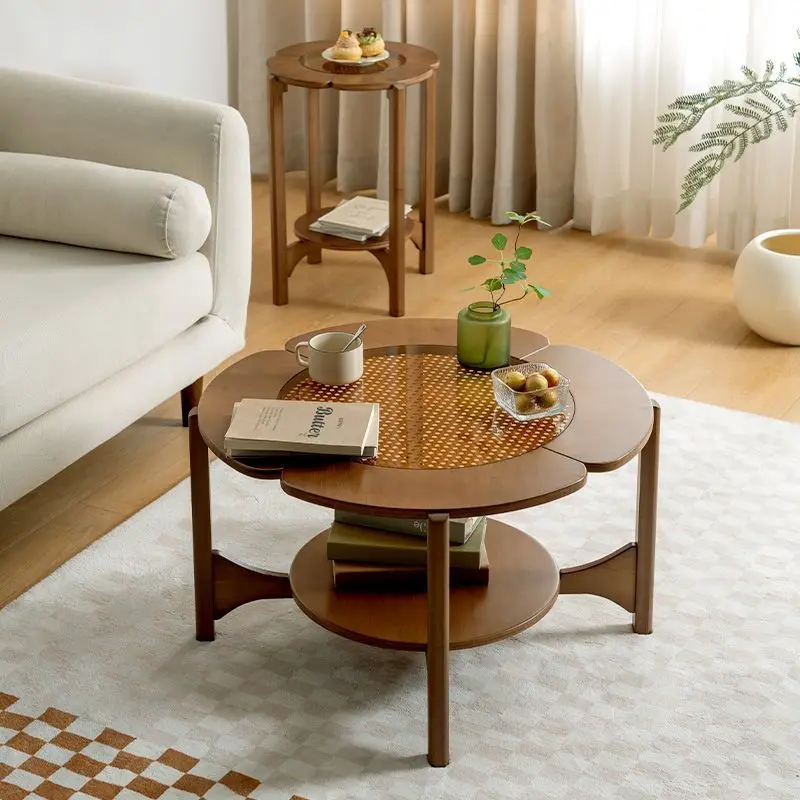 

Nordic four-leaf clover coffee table home creative living room glass round small apartment sofa side table furniture