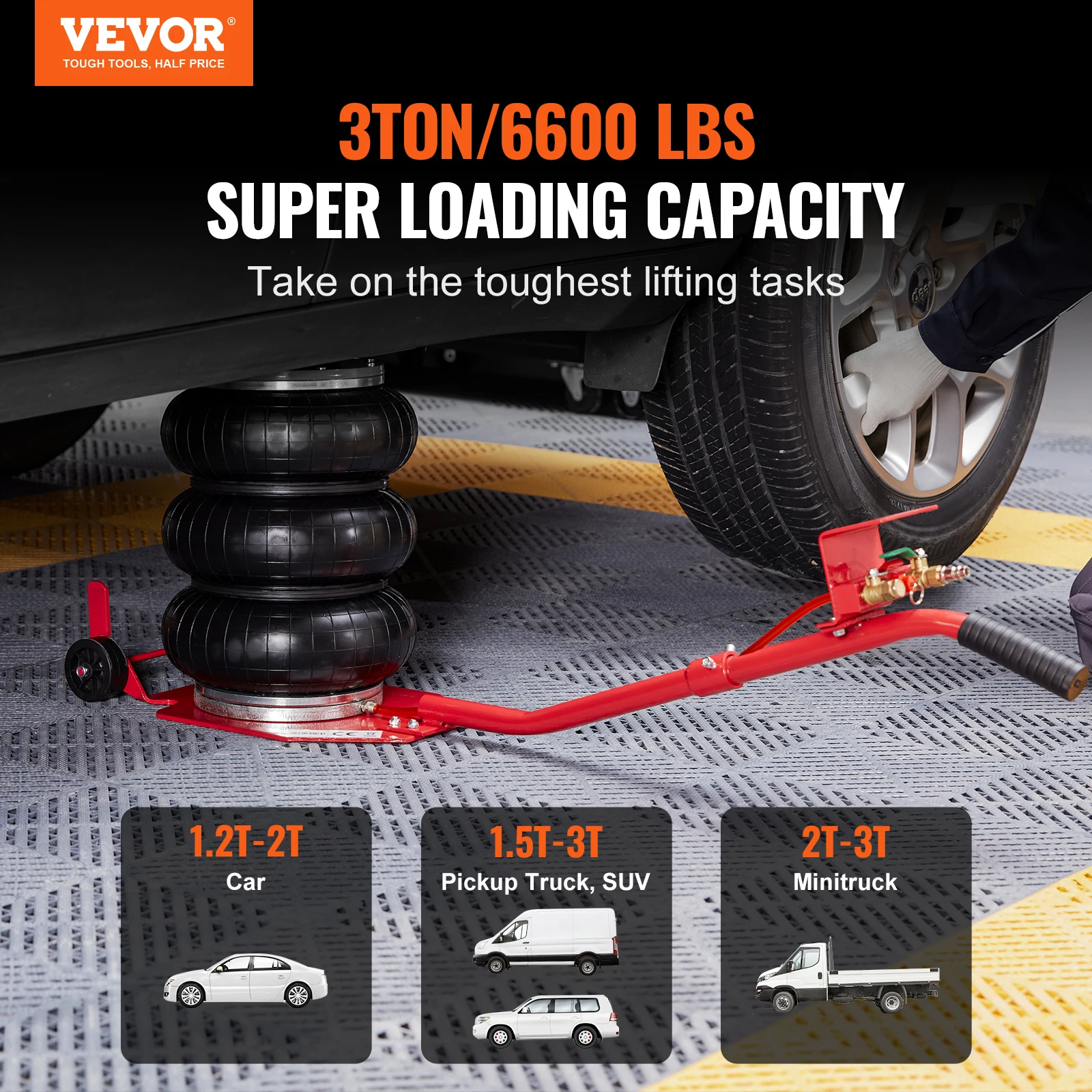 VEVOR Triple Bag Air Jack 3 Ton/6600 lbs Pneumatic Jack for Car SUV Lifting