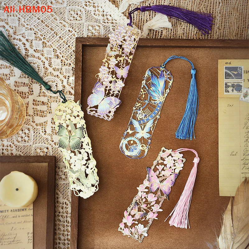 (HB05)Chinese Style Tassel Hollow Butterfly Metal Bookmark Gift For Student Teacher Reading Page Clip Bookmark Book Accessory