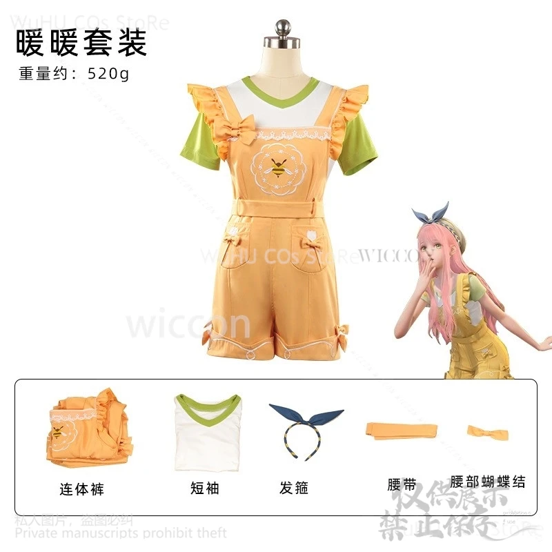 Infinity Nikki X Cosplay Kawaii Cute Uniform Costume Yellow Jumpsuits Pink Wig For Woman Halloween Christmas Girls
