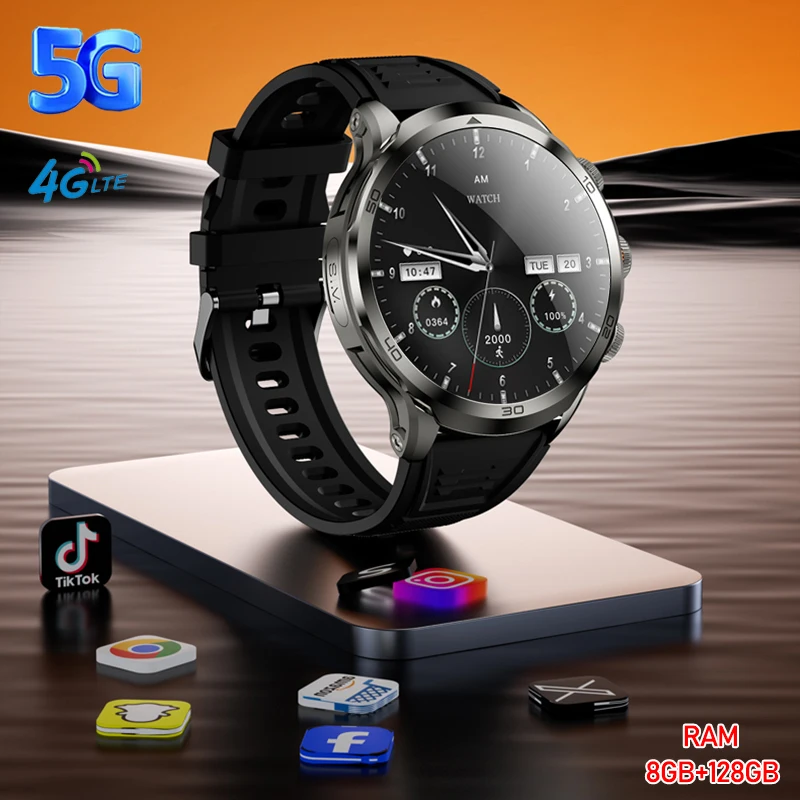 

5G Смарт-часы Android Смарт-часы AMOLED 1.95 Большой экран 4G Часы 1990 мАч Аккумулятор 900 Вт Поворотная HD-камера GPS WIFI Приложения Google