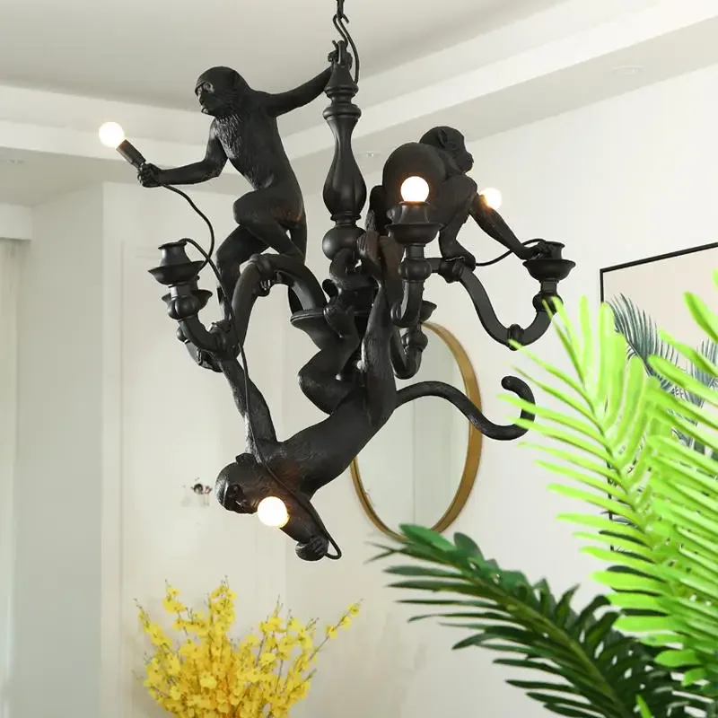 

LED Monkey Art Chandelier Resin Simian Pendant Lamp for Living Room Dining Kitchen Drop Lights Italian Chandelier E27 Home Decor