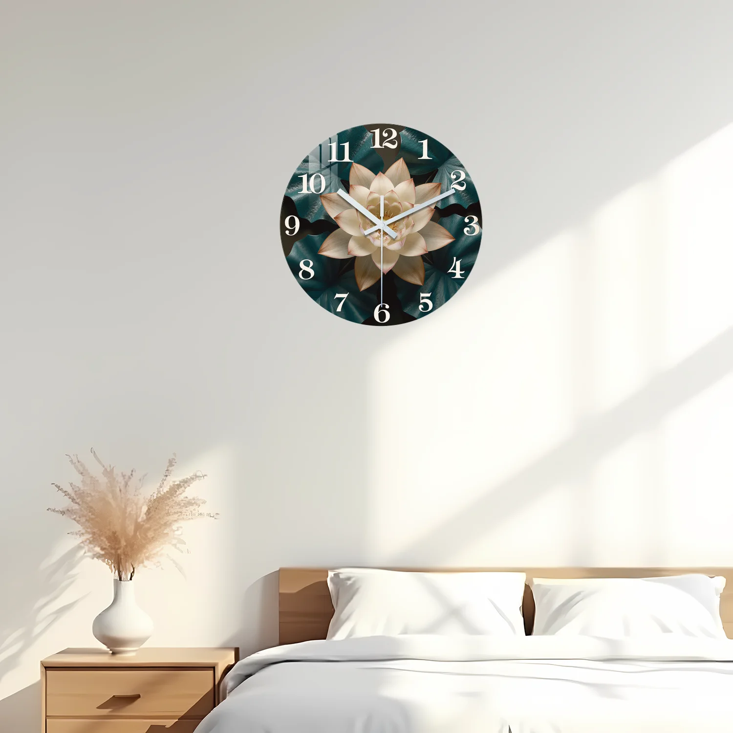 Wooden Wall Clock with Lotus Leaf Pattern, 10-24inch Silent Wall Clocks, Aa Battery Powered, Suitable for Living Room, Bedroom, Study Room, (Batteries Not Included) (Easter, April Fool's Day, Mother's Day)