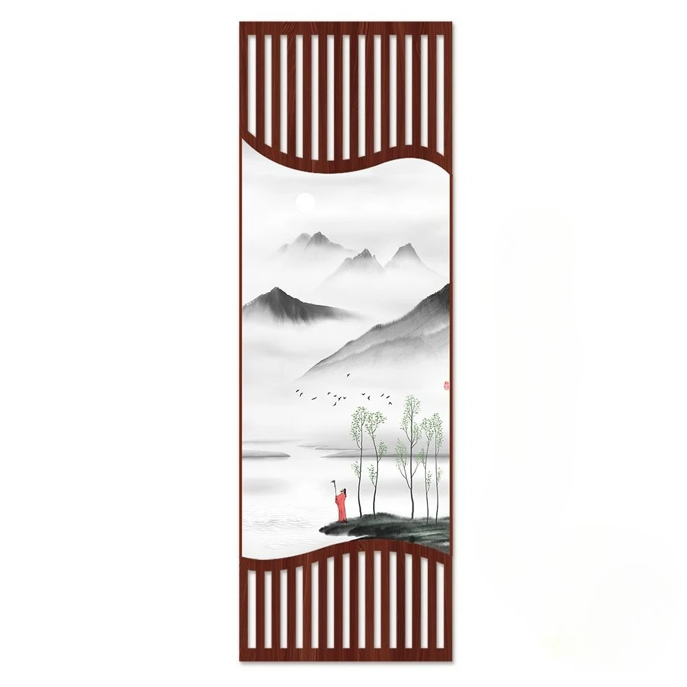 Vintage Ink Landscape Tapestry Wall Hanging, Minimalist Scroll Canvas Art for Living Room Study Dining Background House Decor