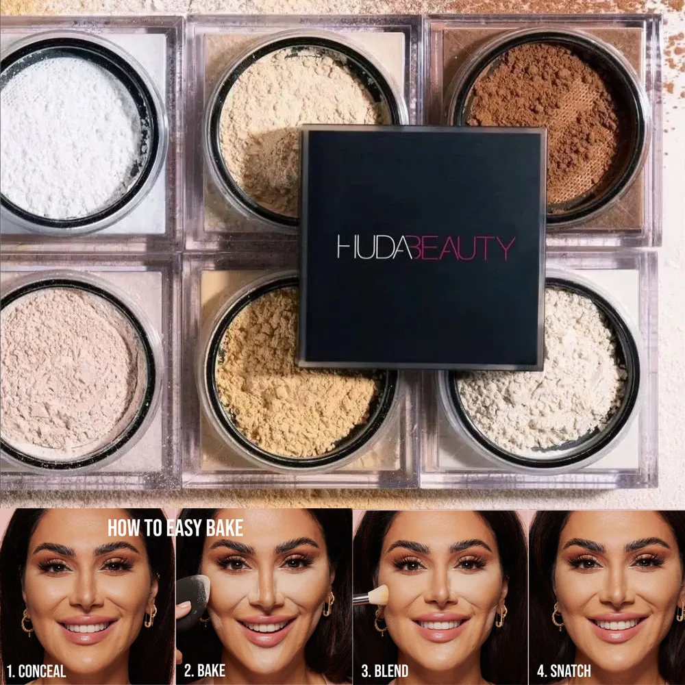HudaBeauty poudre libre maquillage poudre de cuisson et de réglage en vrac mat imperméable longue durée contrôle de l'huile 7 couleurs poudre libre maquillage