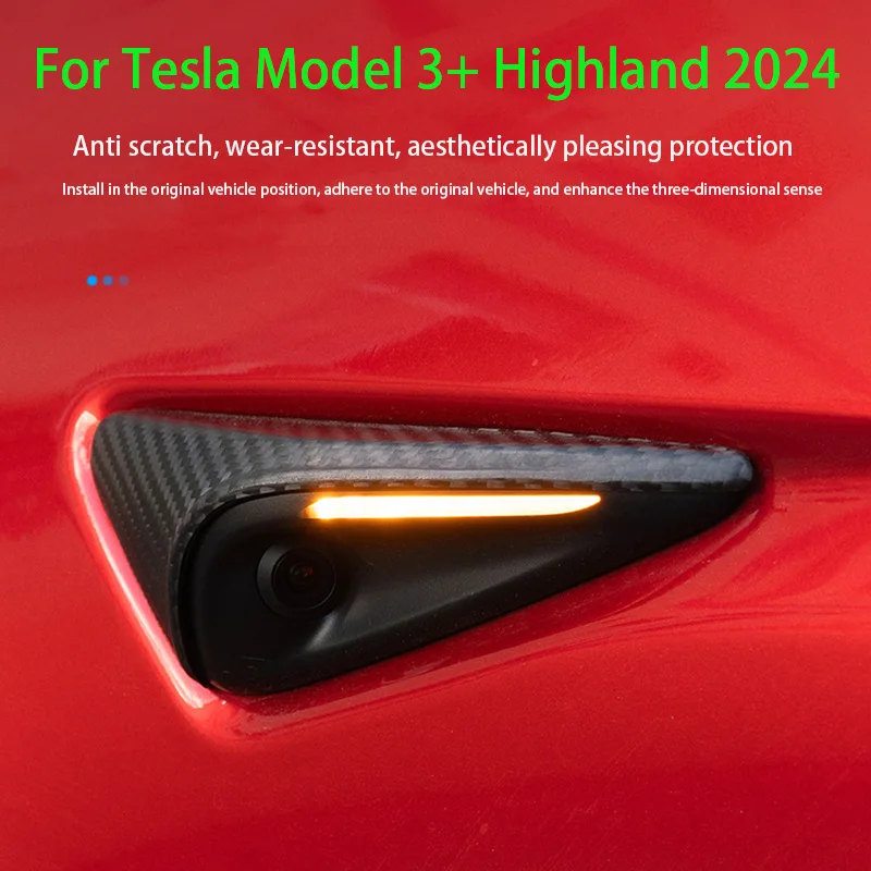 Real Carbon Fiber Side Camera Cover For Tesla Model 3+ Highland 2024 Turn Signal Trim Cover Exterior Accessories