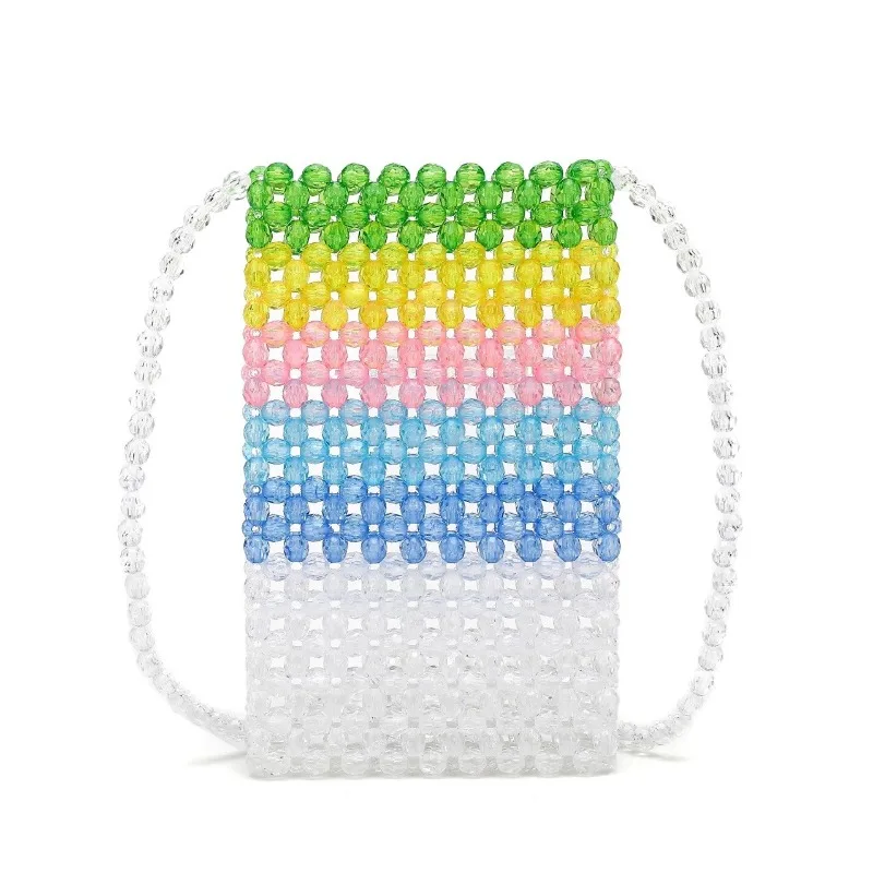 New Colorful Combination Acrylic Beaded Bag Simple Casual Transparent Crystal Weaving Mobile Phone Crossbody Bags for Woman