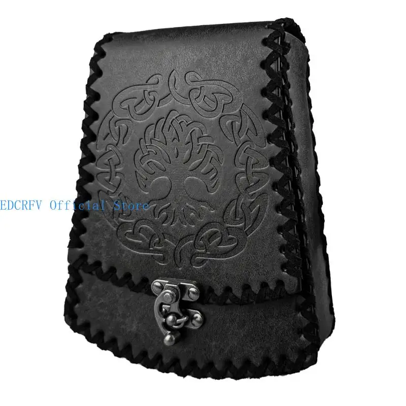 652F Medieval Waist Bag Vintage Embossed Leather Belt Pouches Medieval Waist Pack Phone Bag Coin Purse For Men Women Cosplay