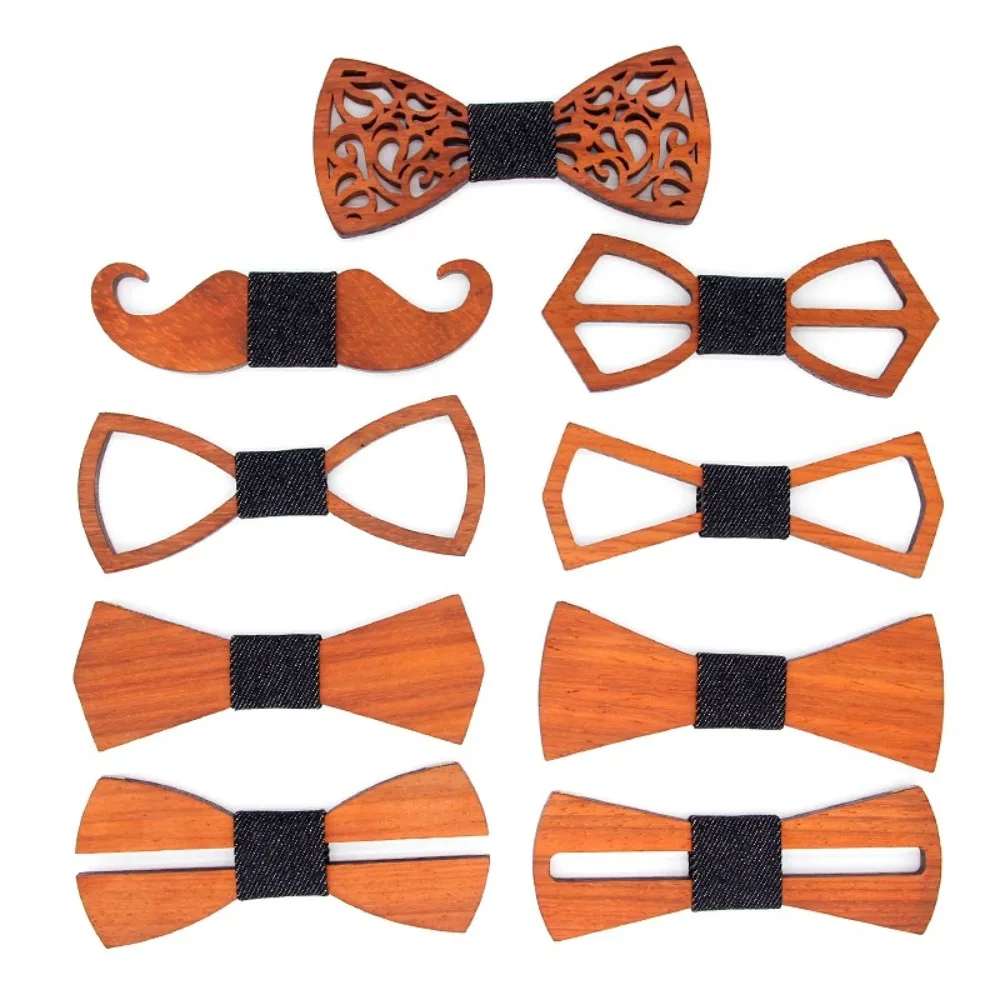 Men Wooden Bowtie Fashion Multiple Styles 12cm Handmade Bow Tie Environment Protection Carving Bowtie Accessories Men