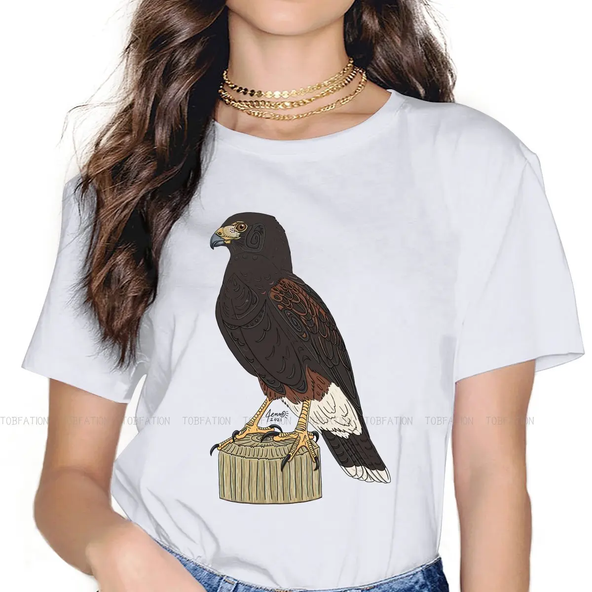 Harris' Classic Women's T Shirt Falconry Austringer Hawk Ladies Tees Kawaii O-neck Tops Graphic Tshirt Loose 5XL Hipster