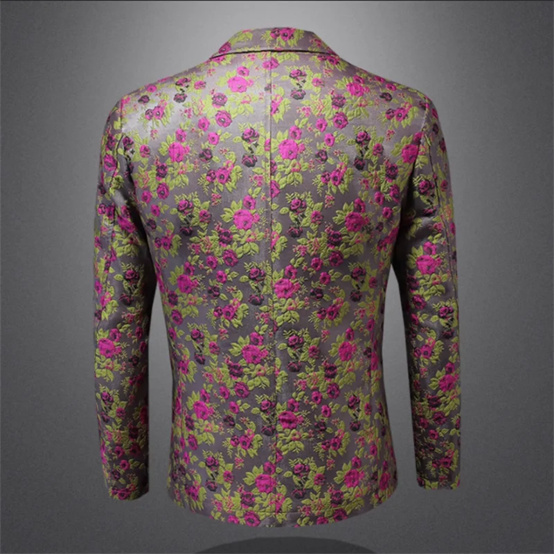 

Новый мужской пиджак 2026 года: фиолетовый, с цветочным жаккардовым узором, приталенный, с блестящим розовым принтом, для свадьбы, вечеринки, выпускного или торжественного мероприятия